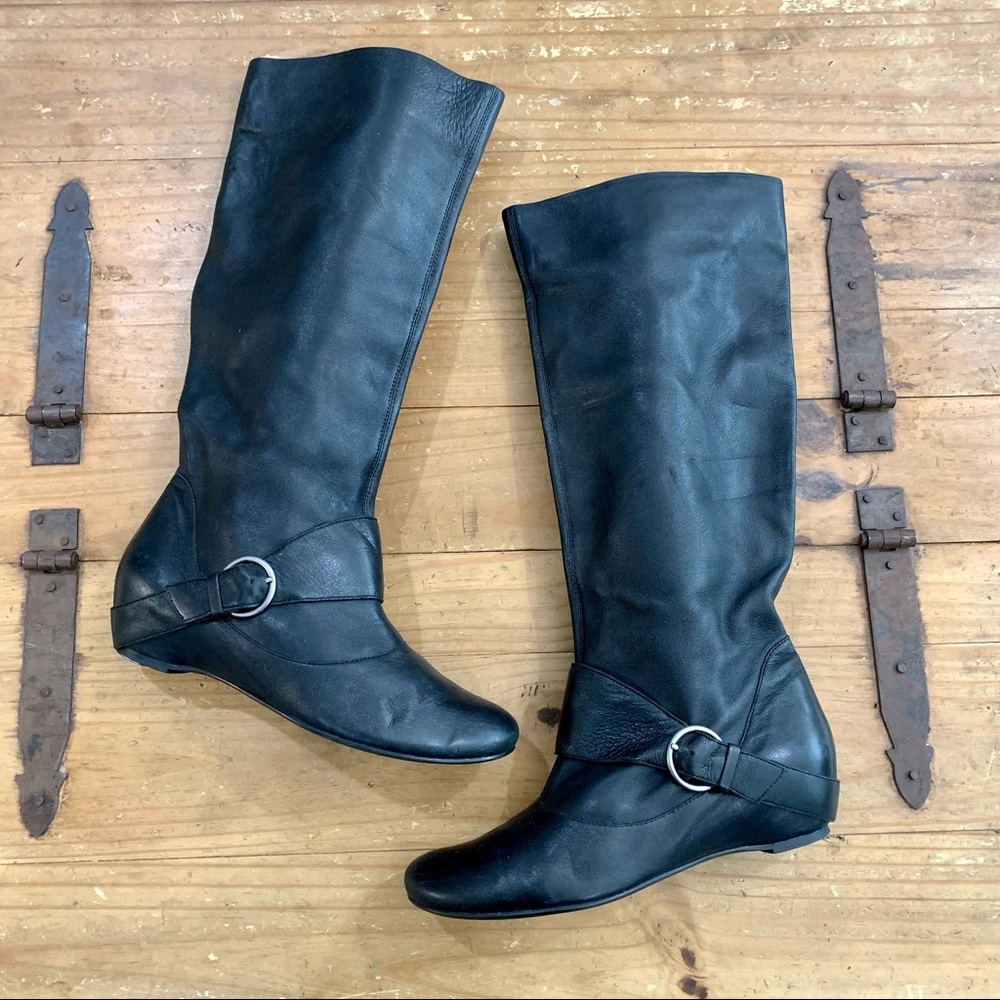 One Of 2 Soft Leather Harness Detail Pull On Slouchy Boots 38.5 Retro Classic